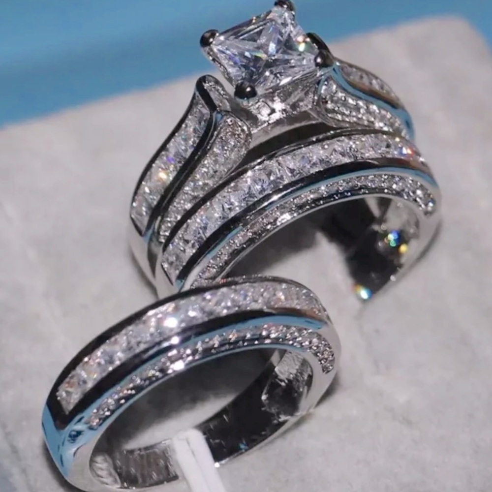 Luxury 3 pc Ring Set Stacking 4.2 Ct. Diamond stamped wedding engagement